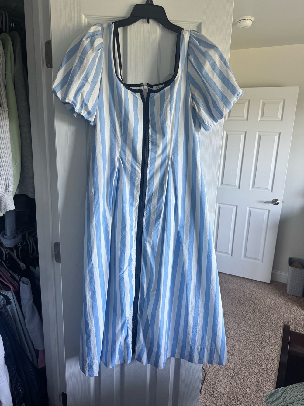 TCEC Light Blue and White Striped Midi Dress